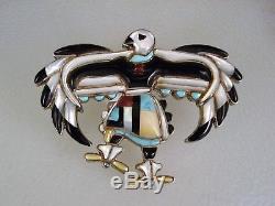 Vintage Zuni Sterling Silver & Mosaic Inlay Eagle Dancer Pin