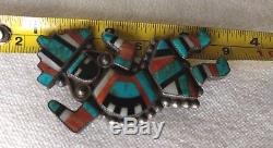 Vintage Zuni Sterling Silver & Mosaic Inlay Rainbow Man Pin