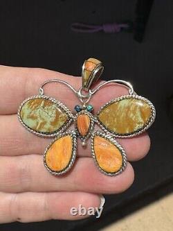 Vintage Zuni Sterling Silver Multi-Stone Inlay Butterfly Pendant, signed'RR