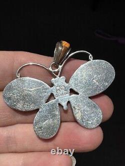 Vintage Zuni Sterling Silver Multi-Stone Inlay Butterfly Pendant, signed'RR