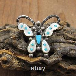 Vintage Zuni Sterling Silver Multi-Stone Inlay Butterfly Pin