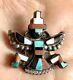 Vintage Zuni Sterling Silver Multi Stone Inlay Knifewing Brooch Pin