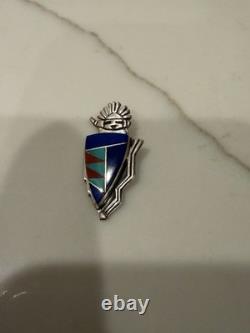 Vintage Zuni Sterling Silver Multi Stone Inlay Sunface Shield Pin Pendant Brooch Vintage Zuni Sterling Silver Multi Stone Inlay Sunface Shield Pin Pendant Brooch