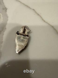 Vintage Zuni Sterling Silver Multi Stone Inlay Sunface Shield Pin Pendant Brooch
