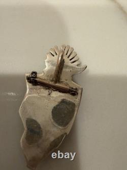 Vintage Zuni Sterling Silver Multi Stone Inlay Sunface Shield Pin Pendant Brooch