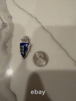 Vintage Zuni Sterling Silver Multi Stone Inlay Sunface Shield Pin Pendant Brooch
