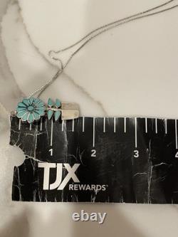 Vintage Zuni Sterling Silver Natural Turquoise Inlay Flower Pot Necklace/Pin 20
