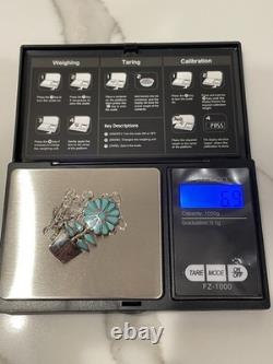 Vintage Zuni Sterling Silver Natural Turquoise Inlay Flower Pot Necklace/Pin 20