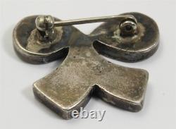 Vintage Zuni Sterling Silver Old Pawn Mosaic Turquoise Inlay Bow Brooch Pin