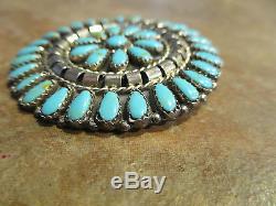 Vintage Zuni Sterling Silver PETIT POINT Turquoise Pin Signed MB