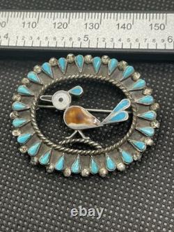 Vintage Zuni Sterling Silver Road Runner Brooch Native Jewelry