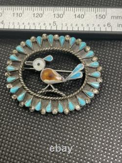 Vintage Zuni Sterling Silver Road Runner Brooch Native Jewelry