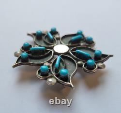 Vintage Zuni Sterling Silver Swirl Star Petit Point Turquoise Pin Brooch Pendant