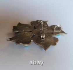 Vintage Zuni Sterling Silver Swirl Star Petit Point Turquoise Pin Brooch Pendant