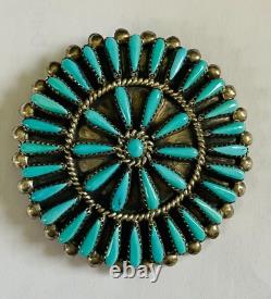 Vintage Zuni Sterling Silver Turquoise Brooch & Pendant Signed