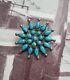 Vintage Zuni Sterling Silver & Turquoise Cluster Needlepoint Pin / Brooch