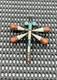Vintage Zuni Sterling Silver Turquoise Coral Mother Of Pearl Dragonfly Pin