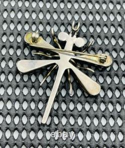 Vintage Zuni Sterling Silver Turquoise Coral Mother Of Pearl Dragonfly Pin