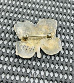 Vintage Zuni Sterling Silver Turquoise Coral Mother Of Pearl Inlay Butterfly Pin