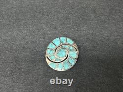 Vintage Zuni Sterling Silver Turquoise Inlay Brooch