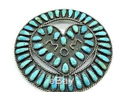 Vintage Zuni Sterling Silver Turquoise Love MOM Heart Circle 3 Pin Pendant