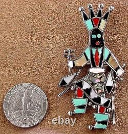 Vintage Zuni Sterling Silver Turquoise Multi-gem Inlay Gan Dancer Pin Pendant