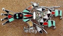 Vintage Zuni Sterling Silver Turquoise Multi-gem Inlay Gan Dancer Pin Pendant