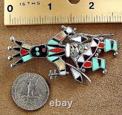 Vintage Zuni Sterling Silver Turquoise Multi-gem Inlay Gan Dancer Pin Pendant