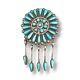 Vintage Zuni Sterling Silver Turquoise Petit Point Pendant Pin Tassels Signed