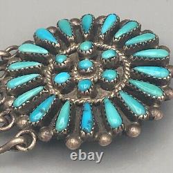 Vintage Zuni Sterling Silver Turquoise Petit Point Pendant Pin Tassels SIGNED