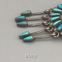 Vintage Zuni Sterling Silver Turquoise Petit Point Pendant Pin Tassels SIGNED