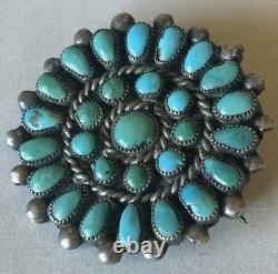 Vintage Zuni Sterling Silver Turquoise Petit Point/Snake Eye Pin