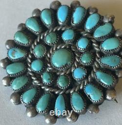 Vintage Zuni Sterling Silver Turquoise Petit Point/Snake Eye Pin
