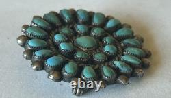 Vintage Zuni Sterling Silver Turquoise Petit Point/Snake Eye Pin