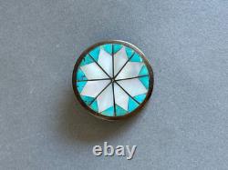 Vintage Zuni Sterling Silver withInlaid Turquoise and Mother of pearl Pin. 1 3/8