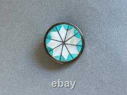 Vintage Zuni Sterling Silver withInlaid Turquoise and Mother of pearl Pin. 1 3/8