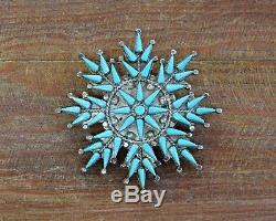 Vintage Zuni Turquoise Needlepoint Sterling Silver Pin/ Pendant