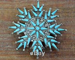 Vintage Zuni Turquoise Needlepoint Sterling Silver Pin/ Pendant