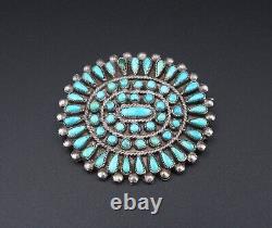 Vintage Zuni Turquoise Petit Point Brooch Sterling Silver Hand Signed 1.8 OS638