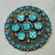 Vintage Zuni Turquoise Petit Point Cluster Carved Pin Brooch Sterling Old Pawn