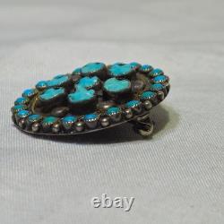 Vintage Zuni Turquoise Petit Point Cluster Carved Pin Brooch Sterling Old Pawn