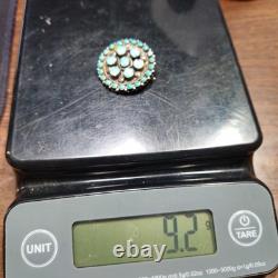 Vintage Zuni Turquoise Petit Point Cluster Carved Pin Brooch Sterling Old Pawn