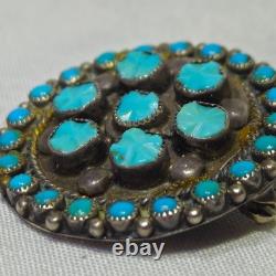 Vintage Zuni Turquoise Petit Point Cluster Carved Pin Brooch Sterling Old Pawn