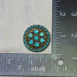 Vintage Zuni Turquoise Petit Point Cluster Carved Pin Brooch Sterling Old Pawn