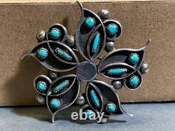 Vintage Zuni Turquoise Silver Pin Pendant