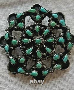 Vintage Zuni Turquoise Sterling Silver Petit Point Pin 1.25 In Native American
