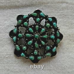 Vintage Zuni Turquoise Sterling Silver Petit Point Pin 1.25 In Native American