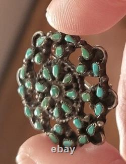 Vintage Zuni Turquoise Sterling Silver Petit Point Pin 1.25 In Native American