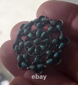 Vintage Zuni Turquoise Sterling Silver Petit Point Pin 1.25 In Native American