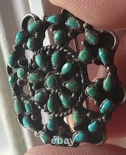 Vintage Zuni Turquoise Sterling Silver Petit Point Pin 1.25 In Native American